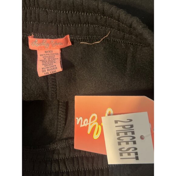 Lucky You Girls 2 Piece Sweat Suit Hoodie Sweatpants Stripes Heart Sz M 10 NWT - Picture 6 of 6